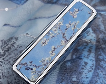 Porta rossetto vintage con specchio, astuccio per rossetto Van Gogh Almond Blossom. Regalo di bellezza retrò