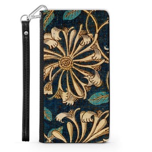 Funda William Morris estilo billetera para iPhone, estilo vintage. Funda con tarjetero, tapa magnética y correa para la muñeca para iPhone 11, 12, 13, 14 y 15.
