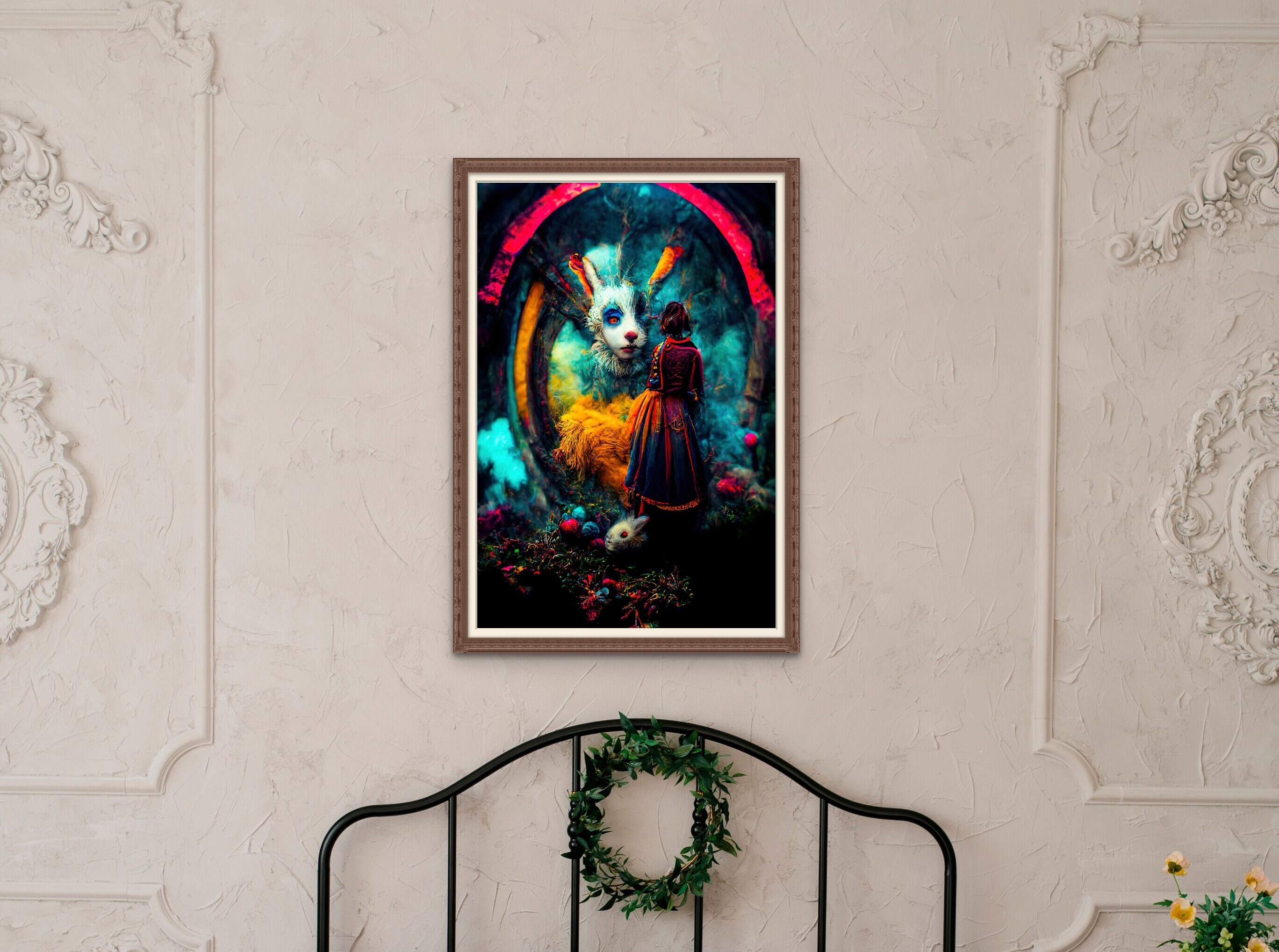 Woodland Creature Wall Art Maximalist Decor Vibrant Bunny Etsy