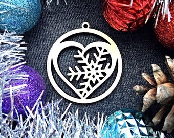 Heart 5 different style Laser Svg File- Ornament Digital Download, Heart snowflake Bauble template svg for cutting DXF files Decorative