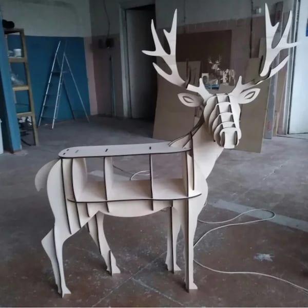 Wooden Deer Table Storage Book Shelf aser Cut Template- Scroll saw pattern Reindeer planter, farm animal, garden ornament svg, dxf ,cdr file