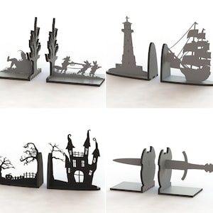 SVG 4 design 3D de suportes para livros organizador de halloween arquivos cortados a laser Suporte para livros SVG Bookend halloween arquivos CNC suporte para livros