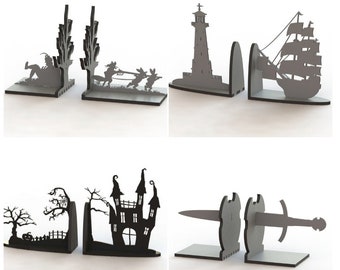 SVG 4 design 3D of  Bookends organiser halloween Laser cut files Book Holder SVG Bookend halloween Cnc files book holder stand