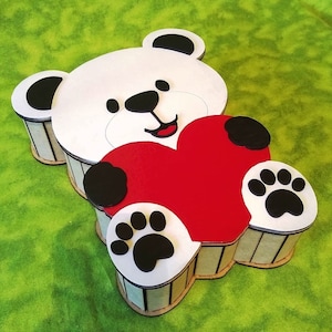 Boîte cadeau en forme d'ours découpée au laser Boîte à bonbons ours en peluche Boîte à bonbons Boîte cadeau de Noël Modèle de boîte à bijoux en bois en forme de vecteur Glowforge