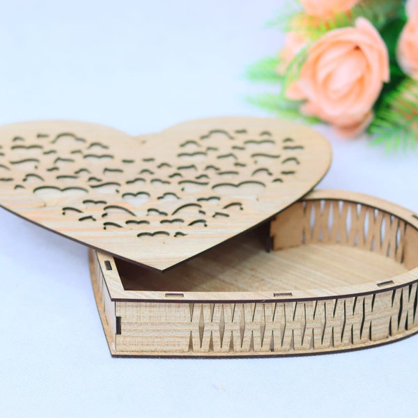 Laser Cut Wooden Heart Box 3mm instant download cdr file dxf svg heart shape boxes wooden gift box template