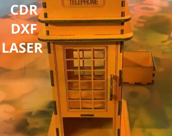 Laser Cut British Phone Booth Desk Pencil Holder CDR File svg dxf template