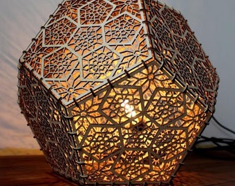 Laser Cut Dodecahedron Shadow Lamp DXF File Wooden dodecahedron table night lamp laser cut svg file Glowforge decorative instant download