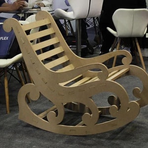 Modelo de cadeira de arquivo DXF para cadeira de balanço de madeira cortada a laser, arquivo Cdr Svg Dxf para cadeira de balanço, máquinas a laser Glowforge planos de corte digital instantâneos
