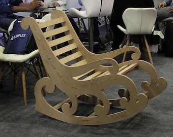 Plantilla de silla de archivo DXF de mecedora de madera cortada con láser, archivo mecedora Svg Dxf Cdr, máquinas láser Glowforge Planes de corte digital instantáneos