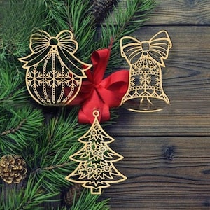 Weihnachtskugeln Baumschmuck Handwerk Hängende Christbaumkugel Vorlagen Digital Download | SVG, DXF Laser Cut X mas Ornamente Baumschmuck