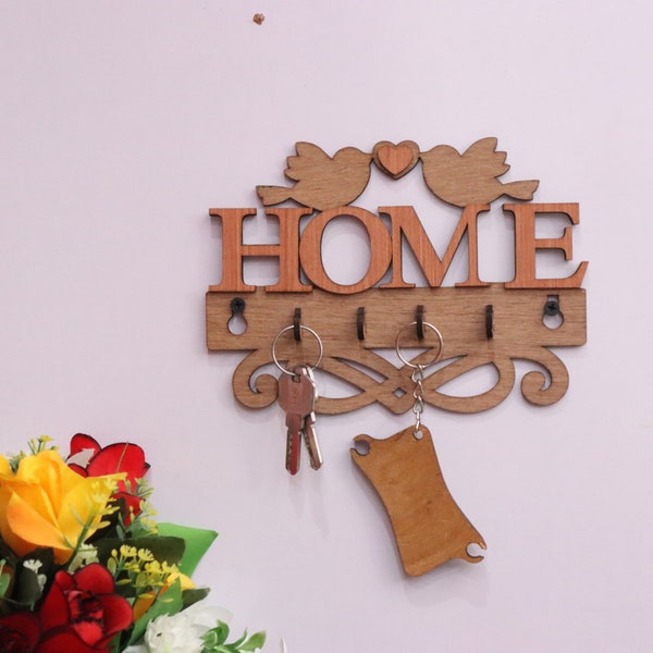 Laser Cut Birds Family Wall Key Holder 3mm CDR File Wooden key ey holder for a wall with birds, Wall organizer with birds svg file dxf file