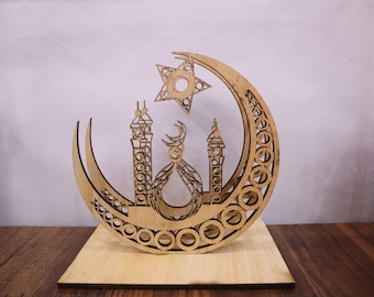 crescent moon table top decor products. Gift laser cutting file for Muslims. Svg,Cdr,Dxf,Ai and Pdf files format. islamic pattern