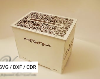 Laser Cut Wedding Favor Box CDR File wedding gift card box svg Wooden wedding money box svg vector laser template Wedding box for guests