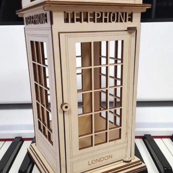 Laser Cut Wooden British Telephone Booth British Phone Box Laser Cut Plans London Phone Booth 3mm Digital File For Laser and CNC