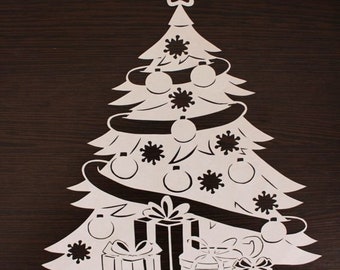 Christmas tree Wooden Cutout Shape dxf, Silhouette Gift Tags Ornaments, Room Decoration Laser Cut Wood,Tree Digital Download for Cricut dxf,