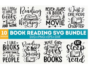 Reading SVG Bundle / Cut Files / Commercial use / Cricut  Reading Books SVG / Printable Vector Book Reading SVG Bundle Book Lovers clip art
