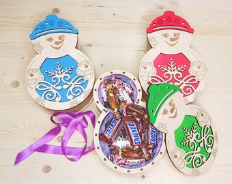 Laser Cut Snowman Candy Box Christmas Gift Box Vector Wooden shaped Jewelry laser cut Box template  vector model Glowforge cut file