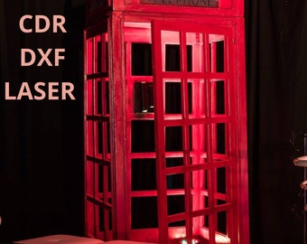 Red British Phone Box Laser Cut Plans London Phone Booth London Phone Booth gift Vector SVG laser cutting files for wood.