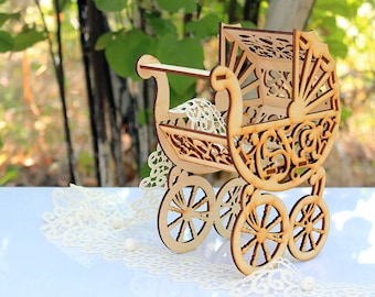 Laser Cut Baby Stroller Template Baby Stroller Laser cut design / Wooden Pram laser files / Baby buggy Glowforge cutting plans svg file dxf
