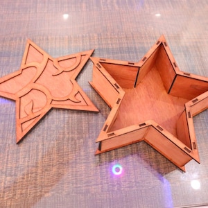 Boîte en bois étoile découpée au laser 3 mm Boîte en bois étoile en bois découpée au laser modèle svg Glowforge boîte svg cricut Boîte en bois découpée dxf plan vecteur pour cnc laser
