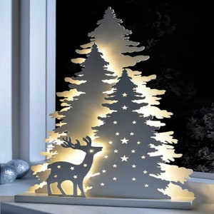 Laser geschnitten Baum Rentier Weihnachten Tischdekoration svg Vorlage Weihnachten Komposition dxf geschnitten Holz Szene Dekorationen Vorlage, Thanksgiving