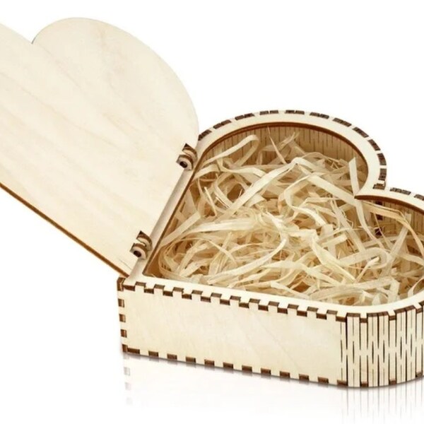 Boîte coeur en bois découpée au laser en forme de coeur boîte cadeau en bois bijoux découpé au laser modèle de boîte mariage histoire d'amour téléchargement numérique