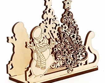 Laser Cut Christmas Tree Snowman Napkin Holder CDR File, dxf, ai, SVG file for cut, digital download, Christmas napkin holder, table setting