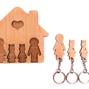 Family Keys Keyring Holder Laser SVG, DXF, CDR Cricut Cut archivos, para silueta, archivos svg de softball, Home Decor Cricut, Acción de Gracias
