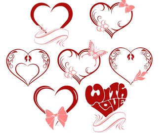 Valentine Day Hearts Vectors SVG File Heart SVG set, Valentine's cut files, Hearts Laser cut Cricut swirls pattern Glowforge file.