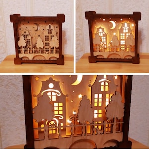 Boîte d'ombre de maison de Nativité de Noël, modèle CDR de lanterne, Noël en couches 3D, boîte à lumière découpée en papier de Noël, lampe découpée en papier bricolage, Thanksgiving
