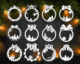 12 Christmas balls Tree Decorations Bauble templates Digital Download SVG, DXF,AI Christmas baubles Christmas decorations,Christmas ornamets