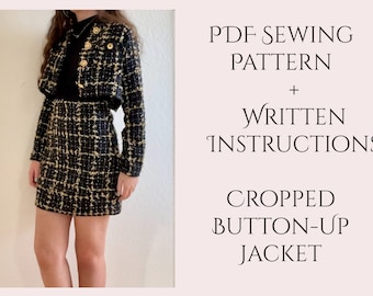 Women short jacket sewing pattern, cropped jacket, chanel