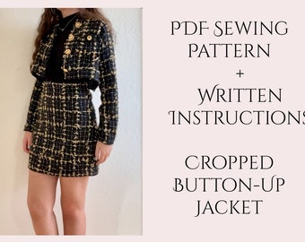 Cropped Button-Up Jacket PDF Sewing Pattern sizes XXS-XXL