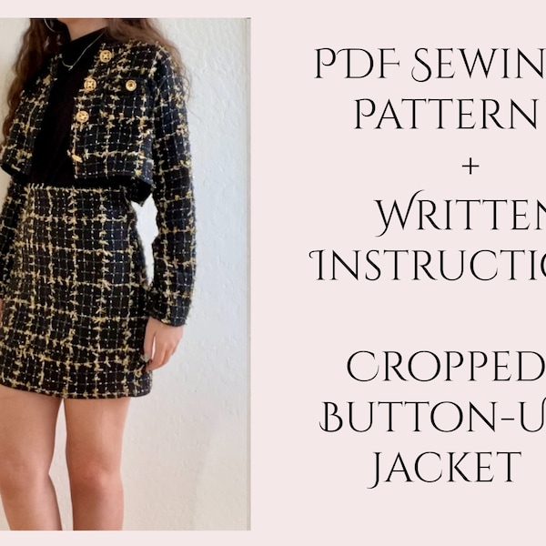 Cropped Button-Up Jacket PDF Sewing Pattern sizes XXS-XXL