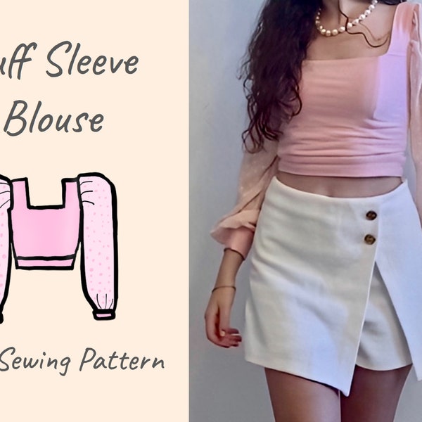 Puff Sleeve Blouse PDF Sewing Pattern sizes XXS-XXL