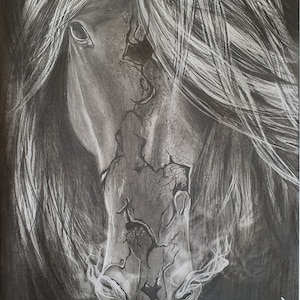 Graphite pencil sketch, original artwork, hand made, Strong horse wall decor, fantasy, Paintings, Professional art work, visual illustration