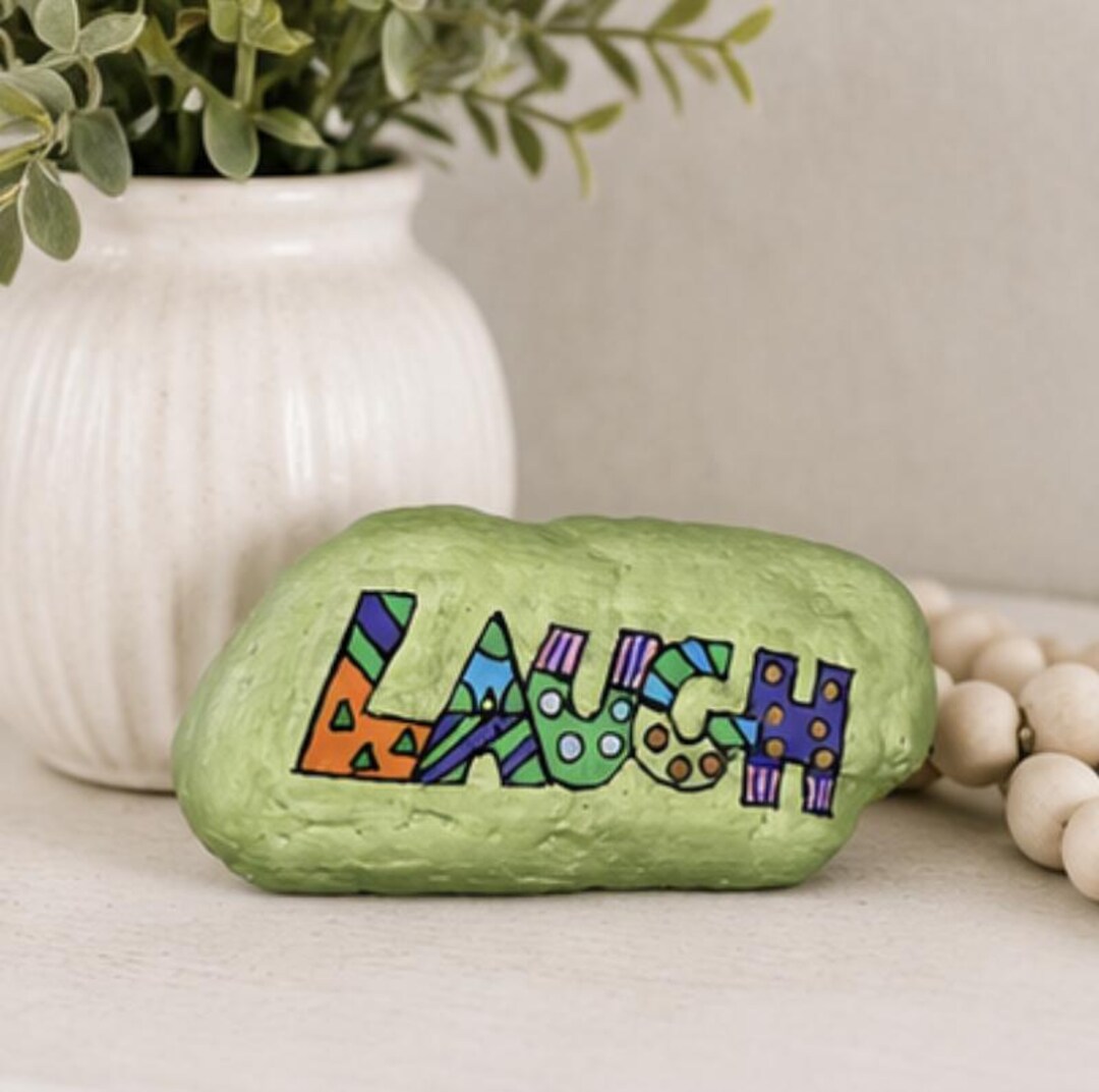 Laugh Painted Rock, Inspirational Gift, Positive Desk Decor