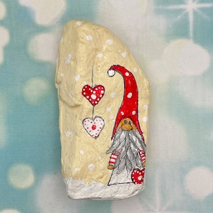 Valentine Gnome with Hearts, Painted Rock, Stone Art