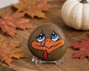 Leuke Thanksgiving Turkije geschilderde rots, grillig herfstdecor, Turkije gelaagd dienbladdecor, herfstplankoppas, Turkije minnaar cadeau