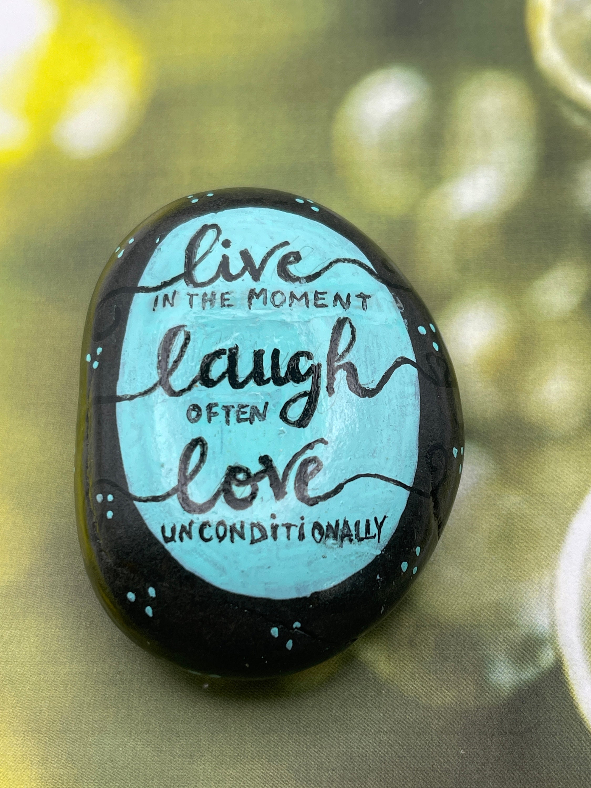 Two Laughing Rocks Teal Live Laugh Love, Painted Rock, Inspirational Phrase, Positivity ...