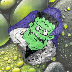 Whimsical Frankenstein, Beware Pumpkin, Hand Painted Rock, Halloween Art, Stone Painting, Kindness Rocks