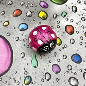 Pink Ladybug with White Polka Dots, Pebble Art, Painted Rock