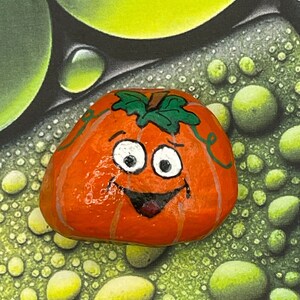 Happy Smiling Face Orange Pumpkin, Hand Painted Rock, Fall Art, Halloween Art, Pebble Art, Stone Painting