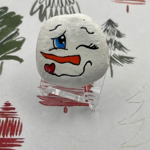 Winking Snowman with Heart Mouth, Christmas Winter, Painted Rock, Pebble Art, Stocking Stuffer