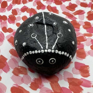 Black Ladybug with White Polka Dots, Painted Rock, Stone Painting