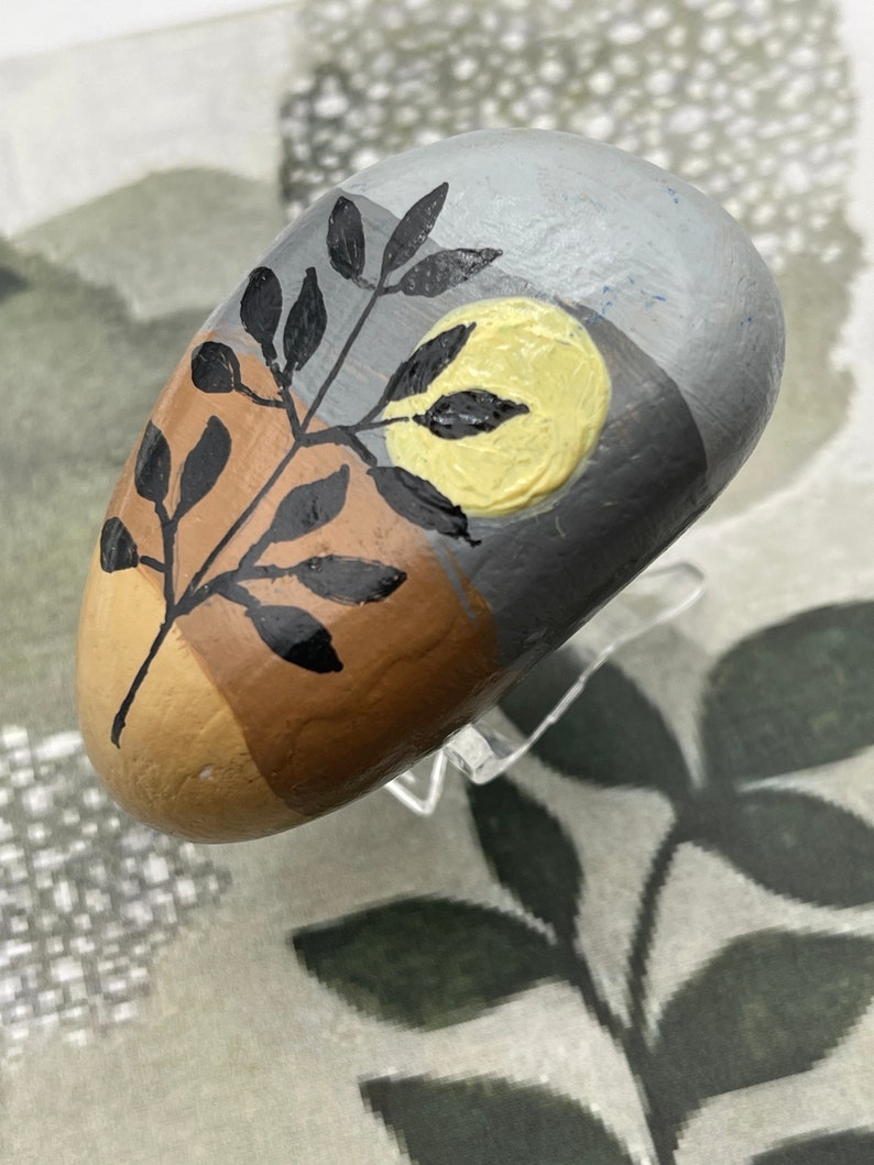 Boho Botanical Painted Rock, Nature Leaf, Pebble Art, Stone Painting ...