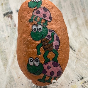 Stacked Totem Pole Turtles Standing on Each Other's Shell Backs, Lift One Another Up, Animal Art, Painted Rock, Stone Painting