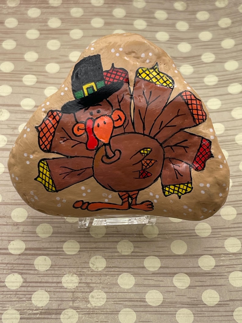 Turkey Painted Shell Hand Painted Turkey With Pilgrim Hat Stone Painting, Gather and Give ...