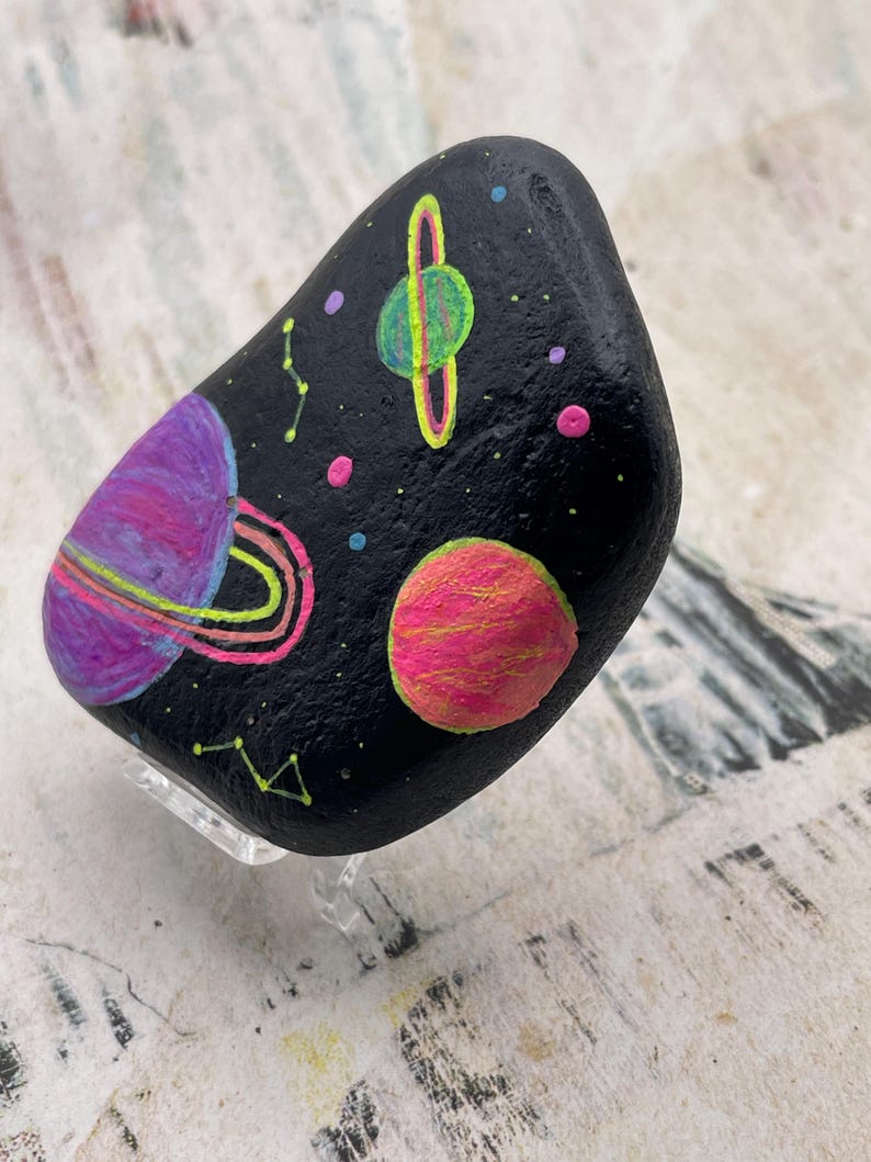 Fluorescent Planets Solar System, Black Light Painted Rock, Trippy Art ...
