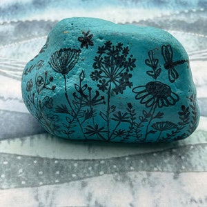 Botanical Nature Flowers, Boho Decor, Painted Rock, Stone Painting